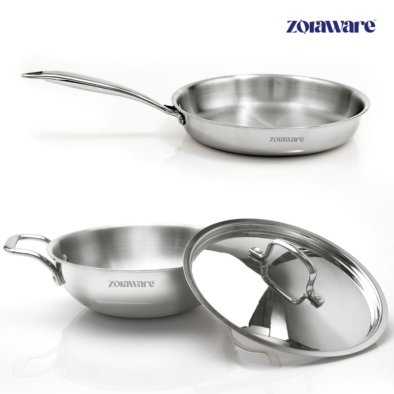 Buy Zoraware Kadhai 3600 ML With Frying Pan & Lid (26 CM) - Three Piece Set Cookware Sets from Vaaree