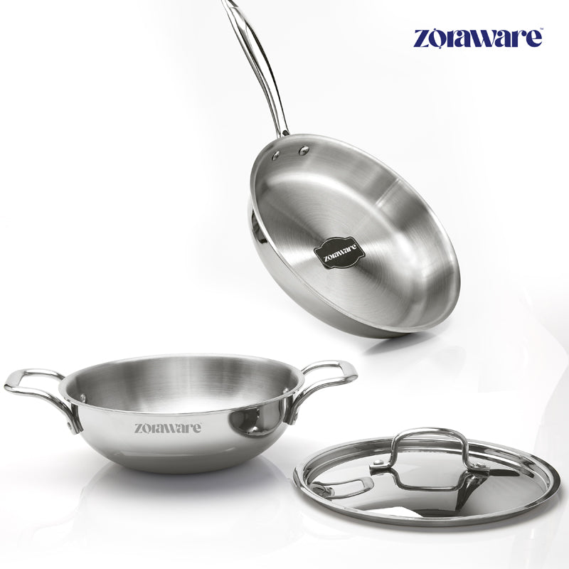 Buy Zoraware Kadhai 2200 ML With Frying Pan & Lid (22CM) - Three Piece Set Cookware Sets from Vaaree