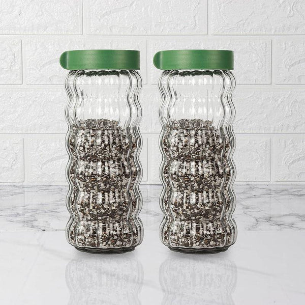 Jar - Green Bubbly Stack Storage Jar (1000 ML) - Set Of Two