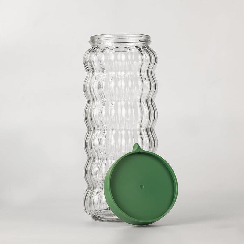 Jar - Green Bubbly Stack Storage Jar (1000 ML) - Set Of Two