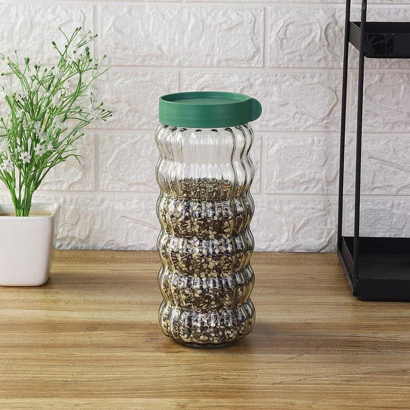 Jar - Green Bubbly Stack Storage Jar (1000 ML) - Set Of Two