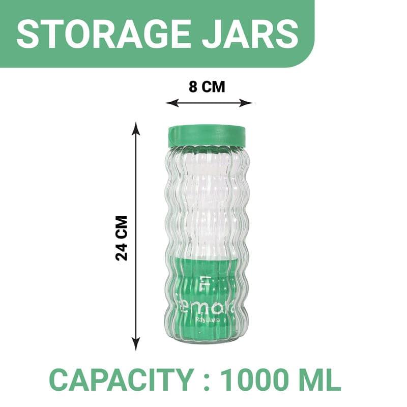 Jar - Green Bubbly Stack Storage Jar (1000 ML) - Set Of Two