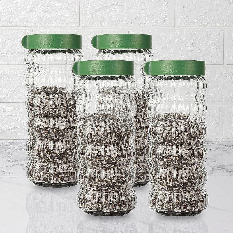 Jar - Green Bubbly Stack Storage Jar (500 ML) - Set Of Four