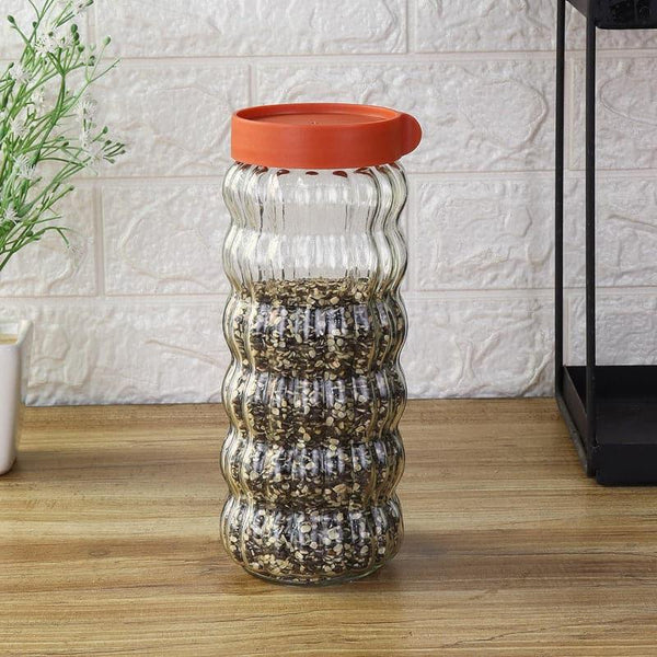 Jar - Red Bubbly Stack Storage Jar (1000 ML) - Set Of Two