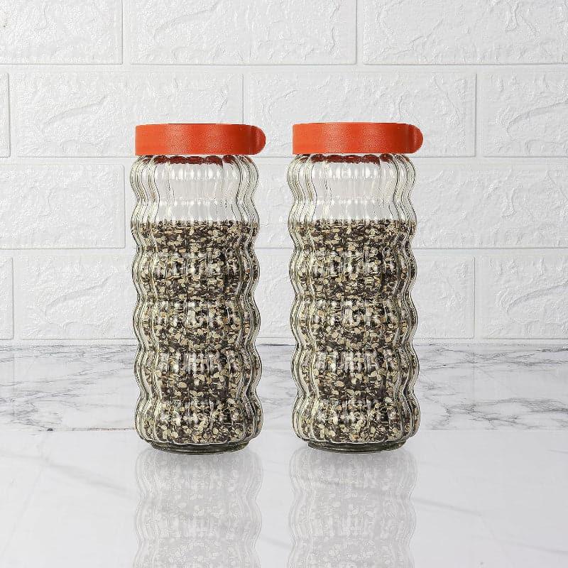 Jar - Red Bubbly Stack Storage Jar (1000 ML) - Set Of Two