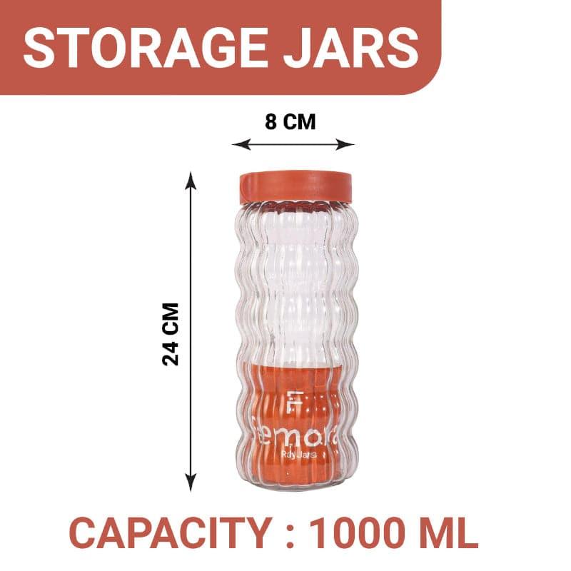 Jar - Red Bubbly Stack Storage Jar (1000 ML) - Set Of Two