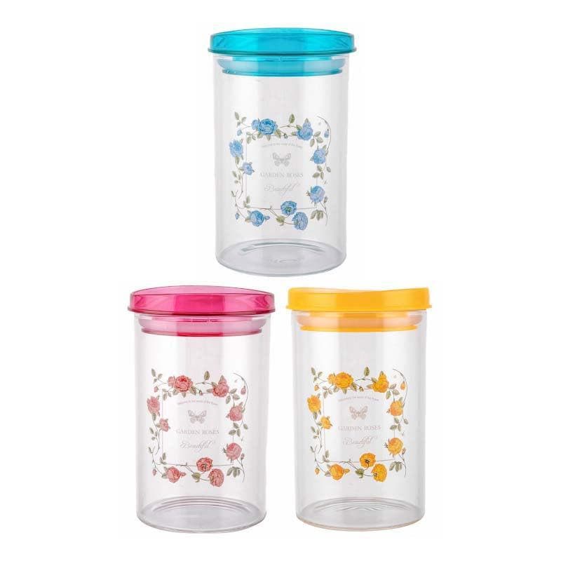 Jar - Montana Floral Printed Glass Jar (1000 ML) - Set Of Three