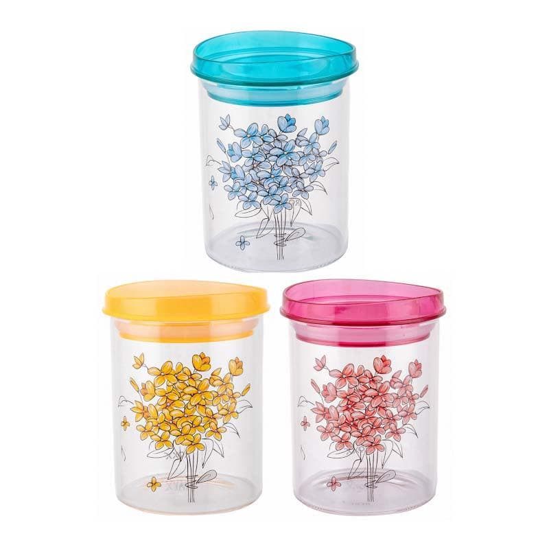 Jar - Montana Floral Printed Glass Jar (700 ML) - Set Of Three