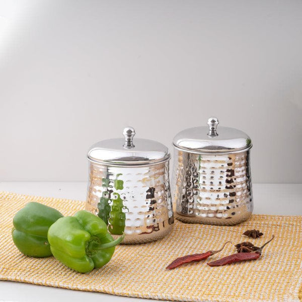 Jar - Vintage Charm Hammered Stainless Canister (1100 ML) - Set Of Two