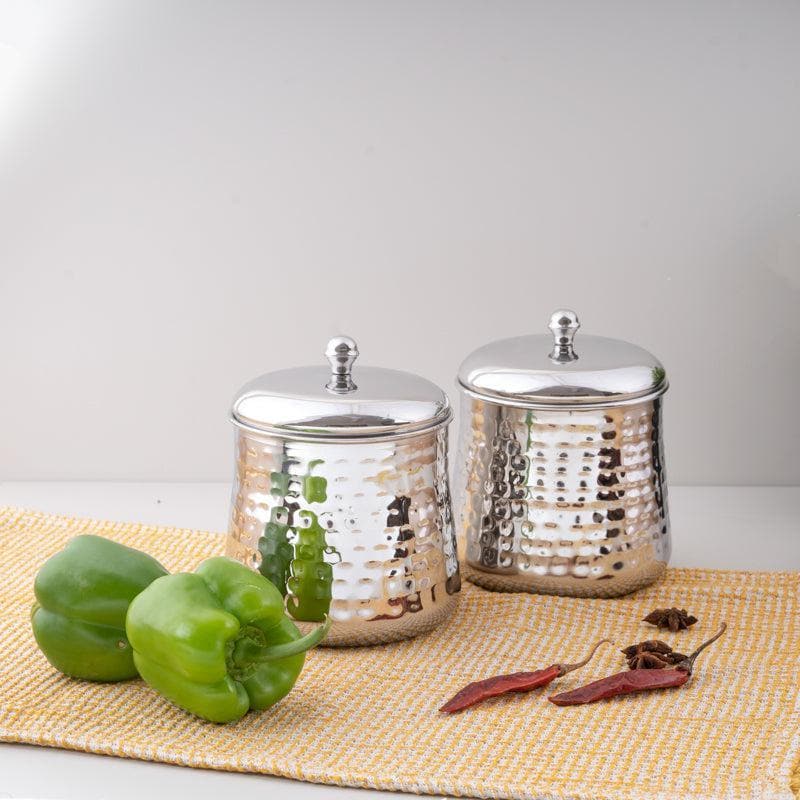 Buy Vintage Charm Hammered Stainless Canister (1100 ML) - Set Of Two Jar from Vaaree