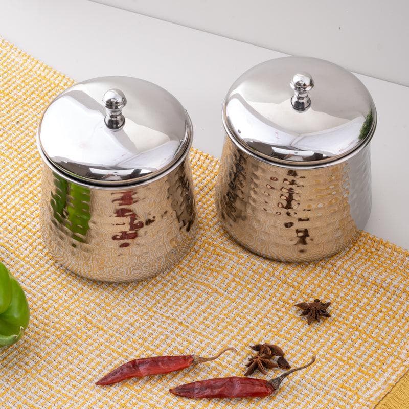 Buy Vintage Charm Hammered Stainless Canister (1100 ML) - Set Of Two Jar from Vaaree