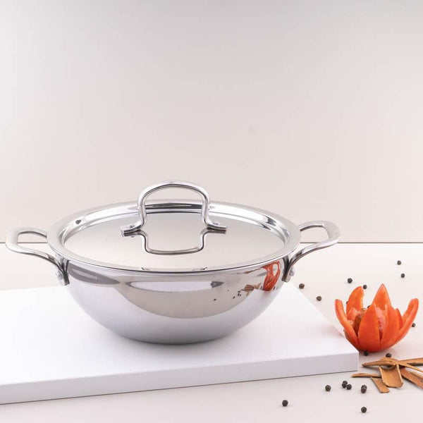 Buy Kahlo Stainless Steel Deep Kadhai With Lid 2800 ML / 9 Inches Kadhai from Vaaree