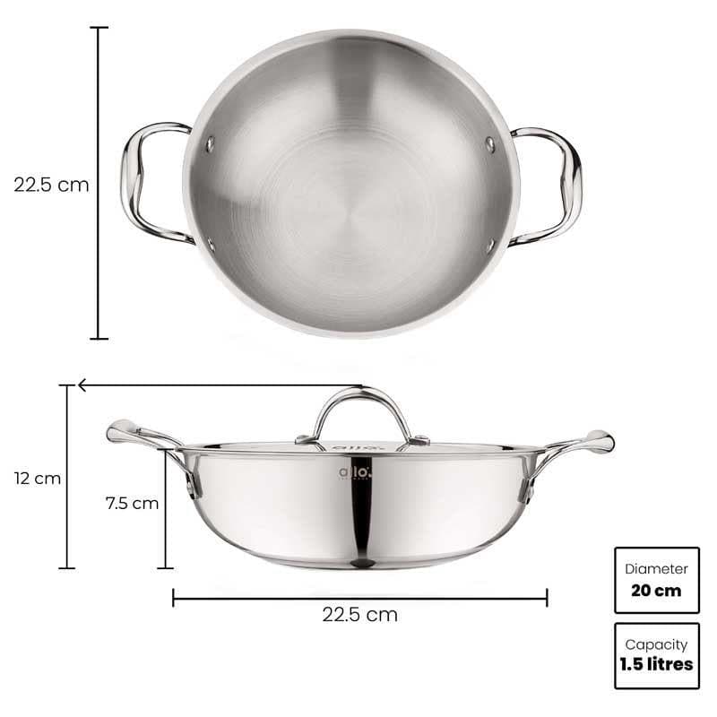 Buy Suko Induction Safe Kadhai With Lid - 1500 ML / 8 Inches Kadhai from Vaaree