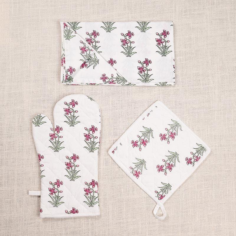 Kitchen Set - Ethnic Floral Kitchen Linen Set - Pink