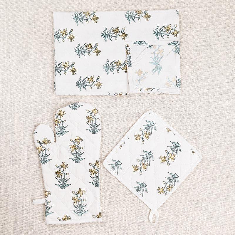 Kitchen Set - Ethnic Floral Kitchen Linen Set - Yellow