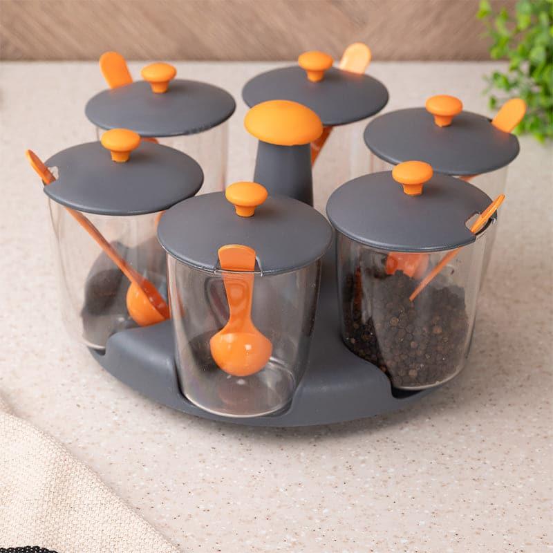 Buy Masala Box - Jini Orange Masala Jar With Spoon (300 ML) - Set Of Seven at Vaaree online