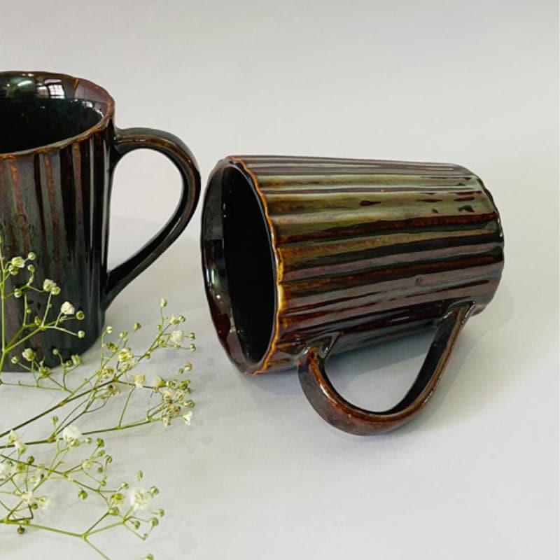 Mug & Tea Cup - Asto Brown Ceramic Mug (300 ML) - Set Of Two