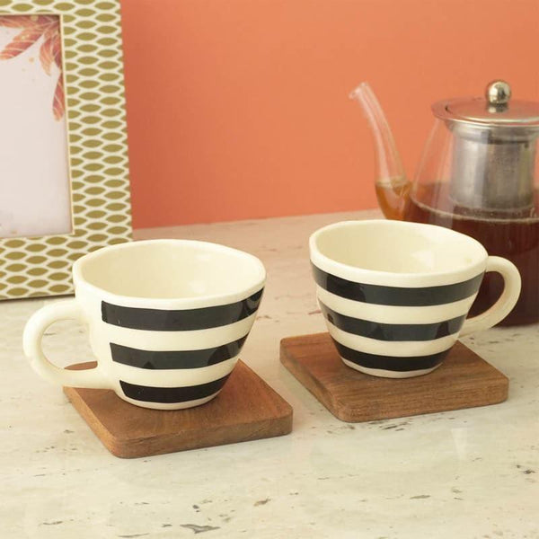 Mug & Tea Cup - Black Horizontal Striped Mug - Set Of Two