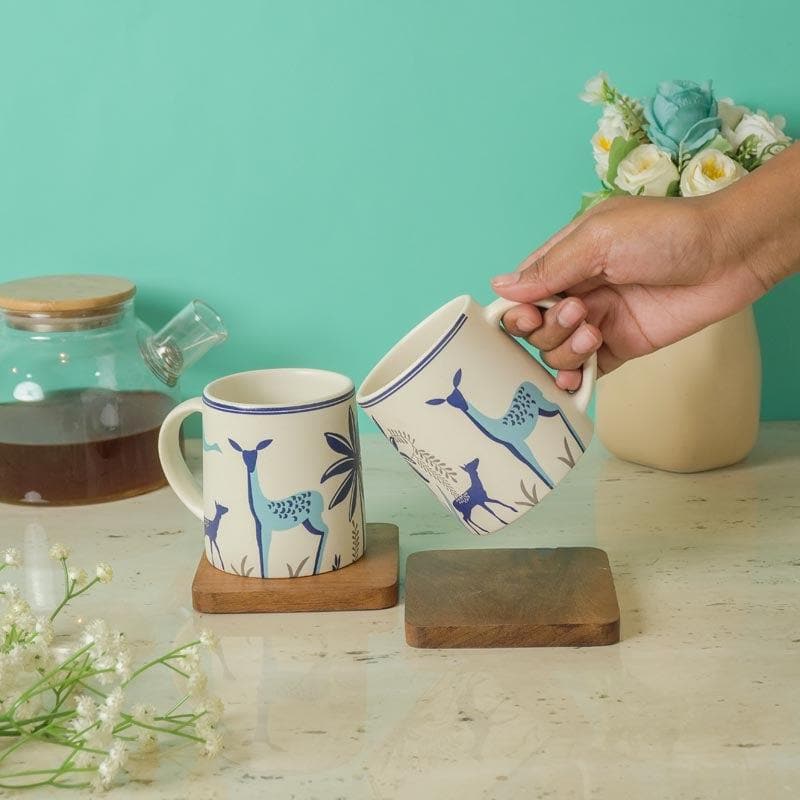 Buy Botanica Bush Ceramic Mug (Blue) - Set Of Two Mug & Tea Cup from Vaaree