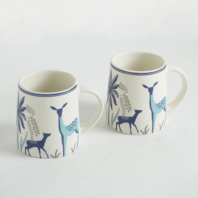 Buy Botanica Bush Ceramic Mug (Blue) - Set Of Two Mug & Tea Cup from Vaaree