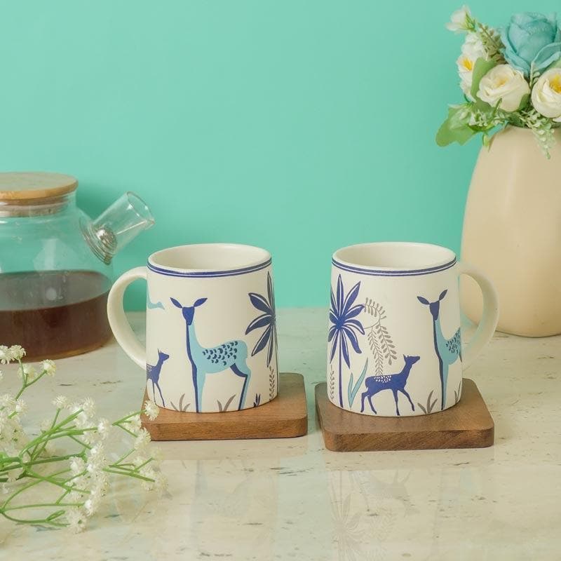 Buy Botanica Bush Ceramic Mug (Blue) - Set Of Two Mug & Tea Cup from Vaaree