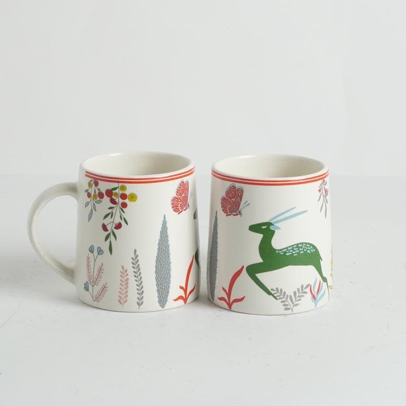 Buy Botanica Bush Ceramic Mug (Green) - Set Of Two Mug & Tea Cup from Vaaree