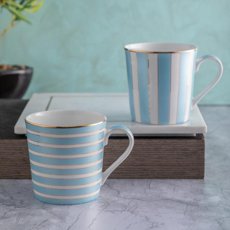 Buy Candra Stripe Blue Mug (310 ML) - Set Of Two Mug & Tea Cup from Vaaree