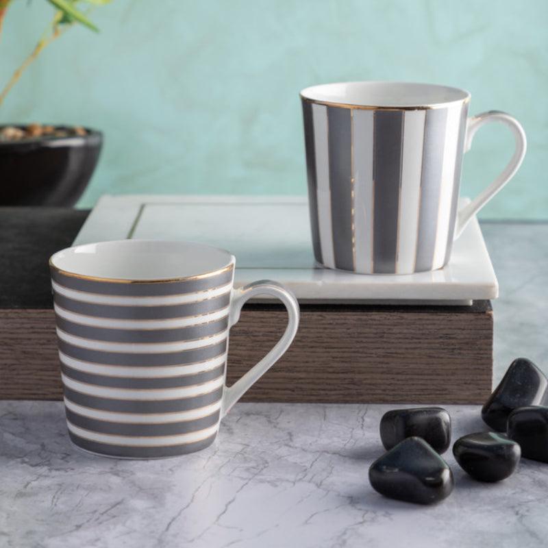 Buy Candra Stripe Grey Mug (310 ML) - Set Of Two Mug & Tea Cup from Vaaree