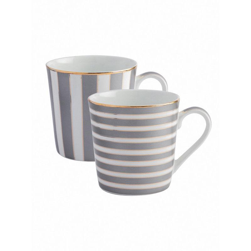 Buy Candra Stripe Grey Mug (310 ML) - Set Of Two Mug & Tea Cup from Vaaree