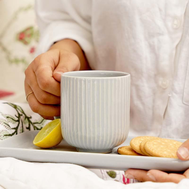 Buy Cristie Ribbed Mug And Tray Set (Grey) - Set Of Two Mug & Tea Cup from Vaaree