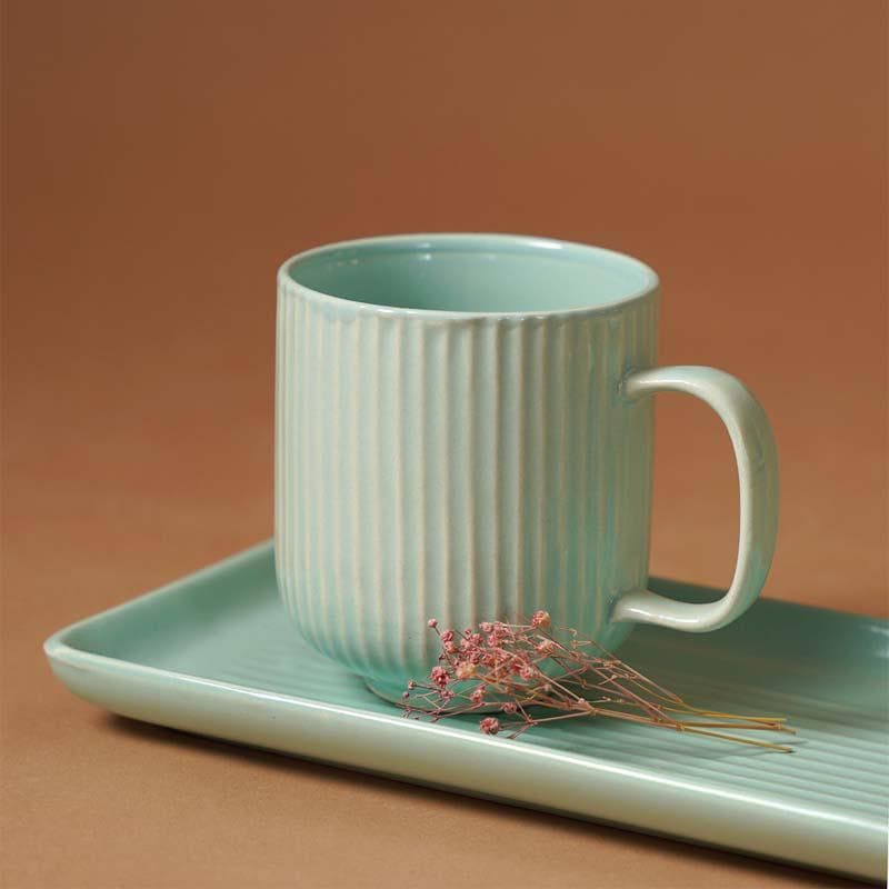 Buy Cristie Ribbed Mug And Tray Set (Mint) - Set Of Two Mug & Tea Cup from Vaaree