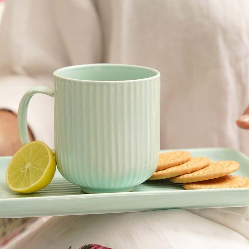 Buy Cristie Ribbed Mug And Tray Set (Mint) - Set Of Two Mug & Tea Cup from Vaaree