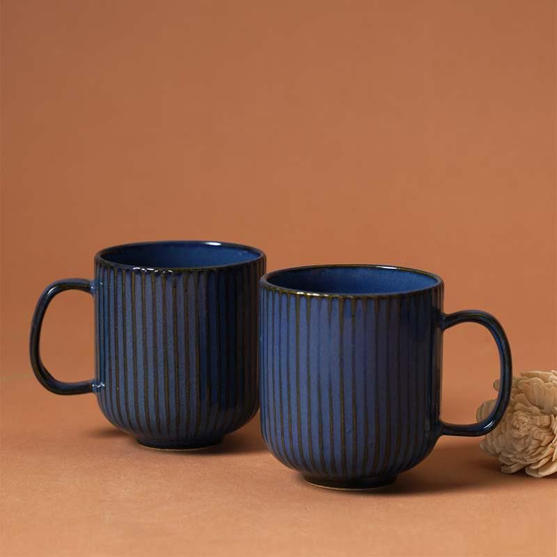 Buy Cristie Ribbed Mugs And Tray Set (Cobalt) - Set Of Three Mug & Tea Cup from Vaaree