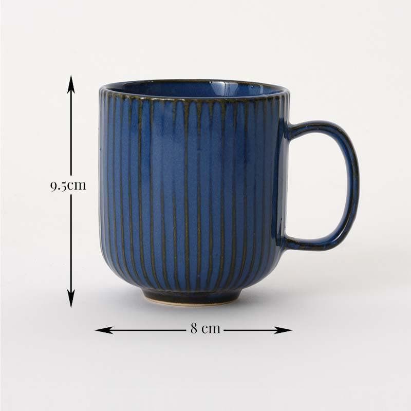 Buy Cristie Ribbed Mugs And Tray Set (Cobalt) - Set Of Three Mug & Tea Cup from Vaaree