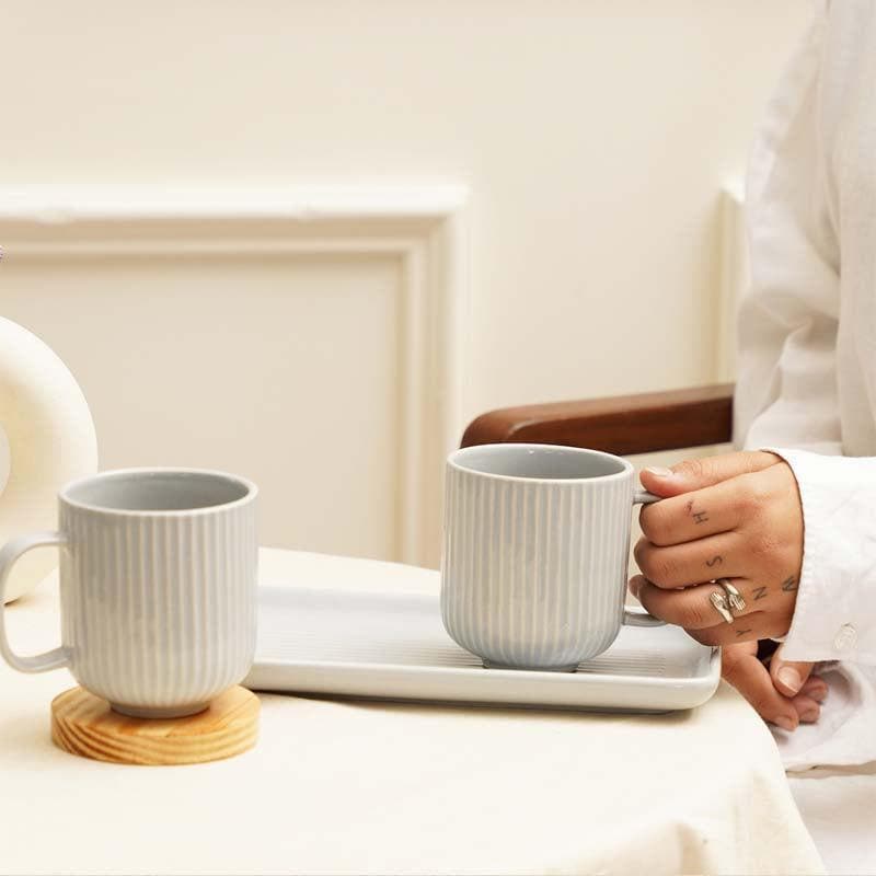 Buy Cristie Ribbed Mugs And Tray Set (Grey) - Set Of Three Mug & Tea Cup from Vaaree