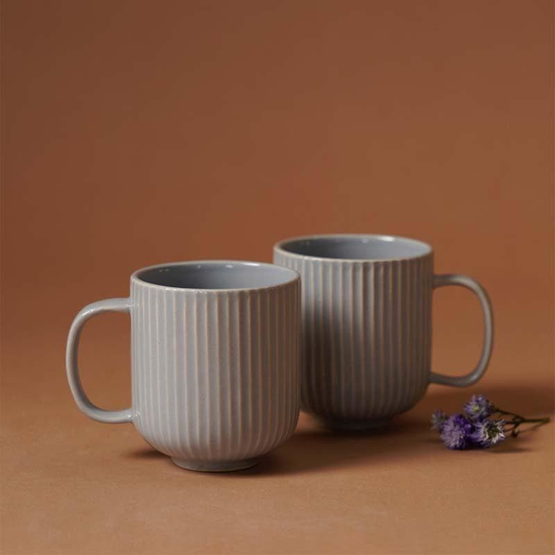 Buy Cristie Ribbed Mugs And Tray Set (Grey) - Set Of Three Mug & Tea Cup from Vaaree