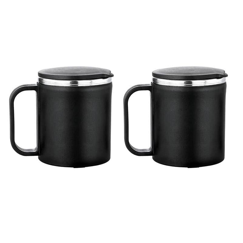 Mug & Tea Cup - Festa Stainless Steel Mug With Lid (Black) - Set Of Two