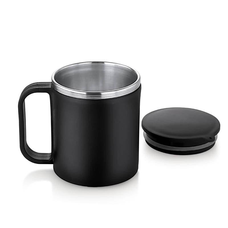 Mug & Tea Cup - Festa Stainless Steel Mug With Lid (Black) - Set Of Two