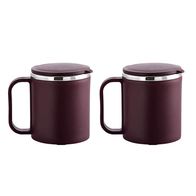 Mug & Tea Cup - Festa Stainless Steel Mug With Lid (Brown) - Set Of Two