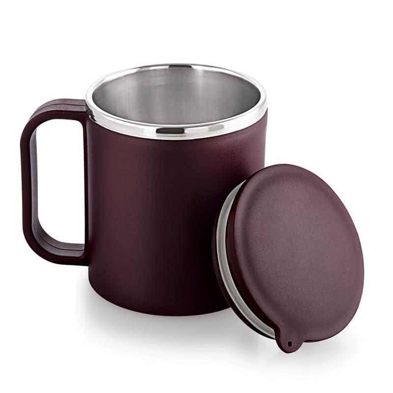 Mug & Tea Cup - Festa Stainless Steel Mug With Lid (Brown) - Set Of Two