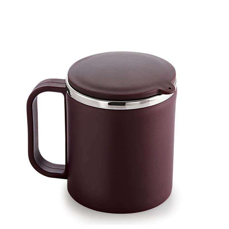 Mug & Tea Cup - Festa Stainless Steel Mug With Lid (Brown) - Set Of Two