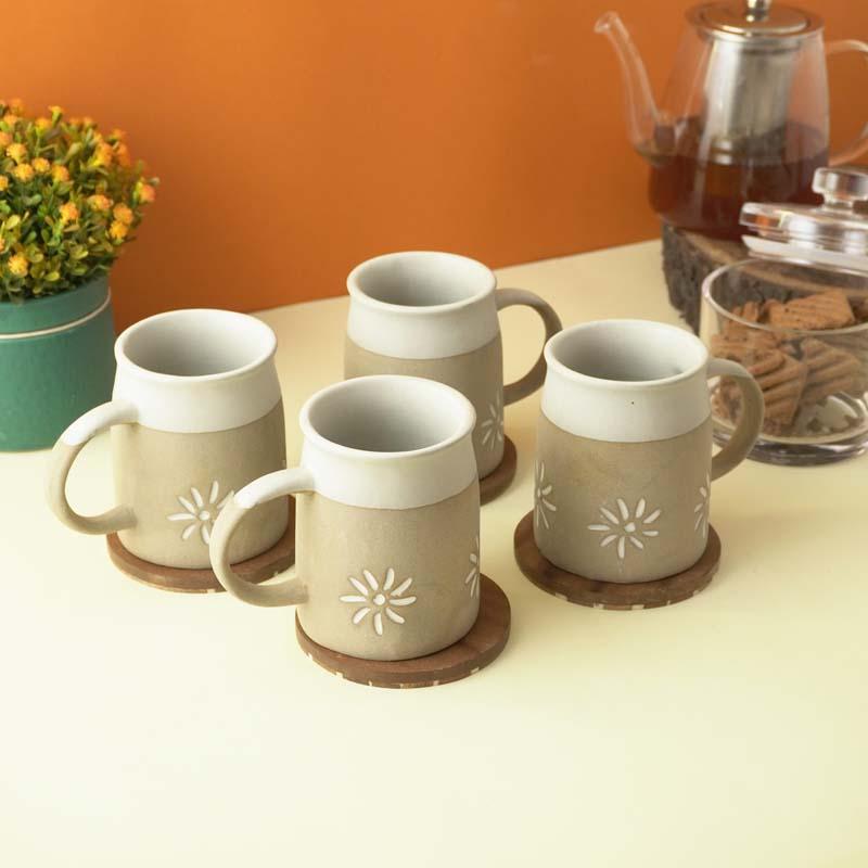 Buy Floral Dip Ceramic Mug (300 ML) - Set of Four Mug & Tea Cup from Vaaree