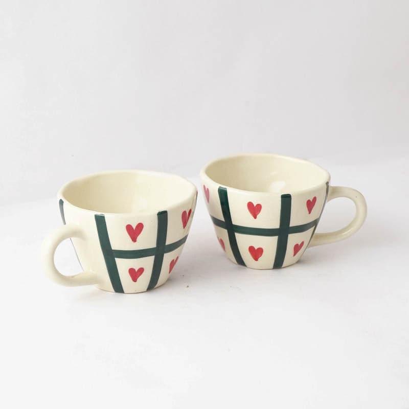 Mug & Tea Cup - Heart Checkered Mug - Set Of Two