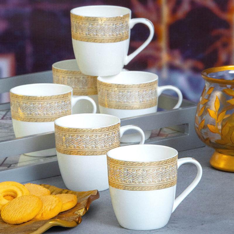 Mug & Tea Cup - Kavero Goldlace Mug (170 ML) - Set Of Six