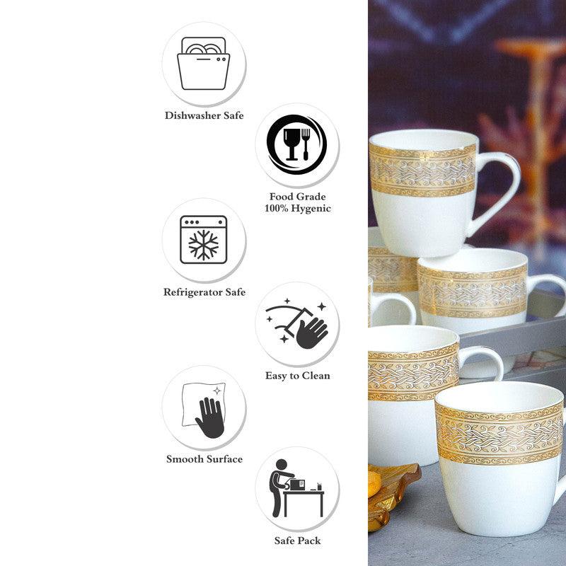 Mug & Tea Cup - Kavero Goldlace Mug (170 ML) - Set Of Six