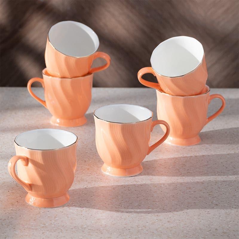 Mug & Tea Cup - Kino Wavy Orange Mug (200 ML) - Set Of Six