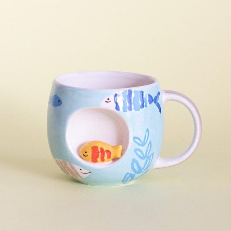 Mug & Tea Cup - Peek A Boo Handpainted Ceramic Mug - Fish
