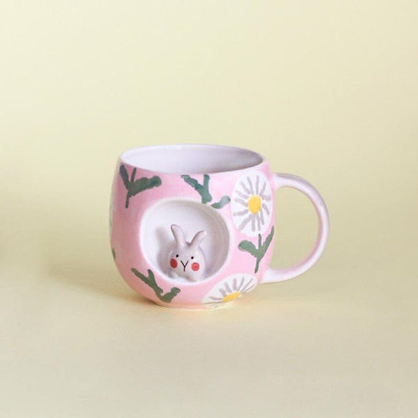 Mug & Tea Cup - Peek A Boo Handpainted Ceramic Mug - Rabbit