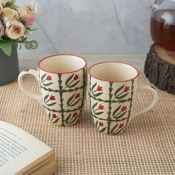 Mug & Tea Cup - Pretty Peony Ceramic Coffee Mugs (300 ML) - Set Of Two