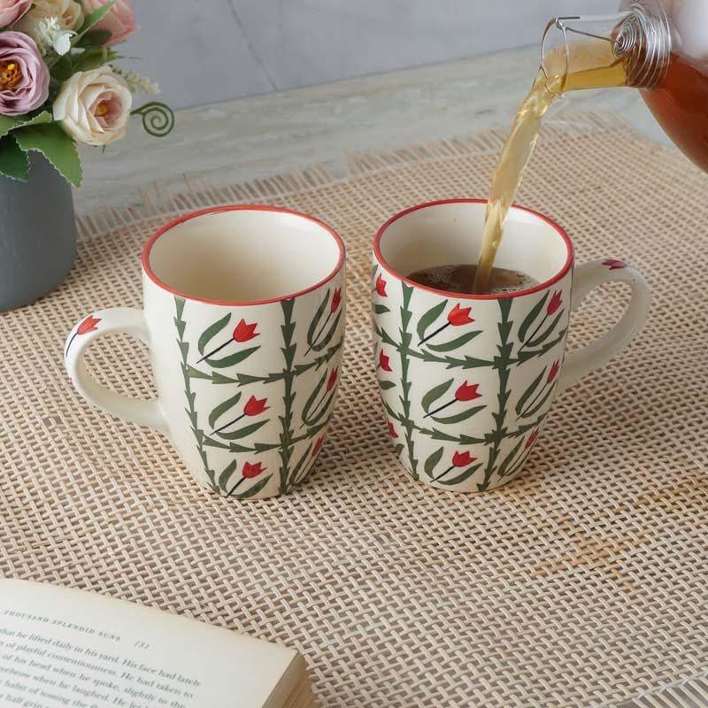 Buy Pretty Peony Ceramic Coffee Mugs (300 ML) - Set Of Two Mug & Tea Cup from Vaaree